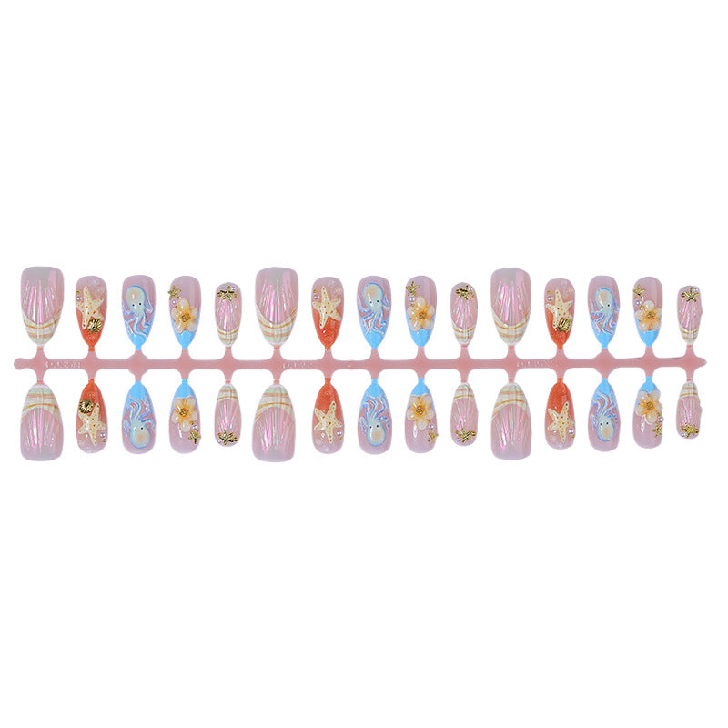 Decorative Press-On Nail Art Set with Summer-Inspired Ocean Designs Bowlift