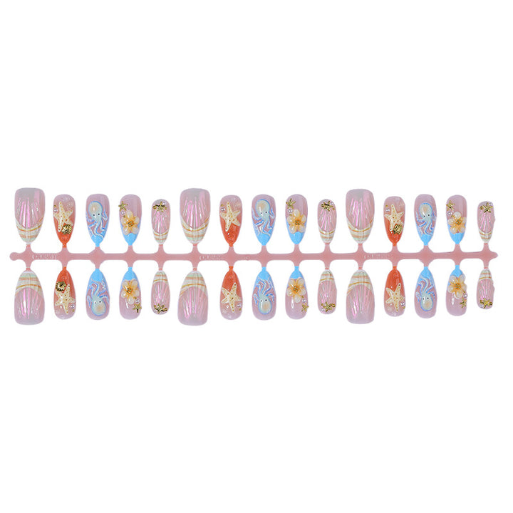 Decorative Press-On Nail Art Set with Summer-Inspired Ocean Designs Bowlift