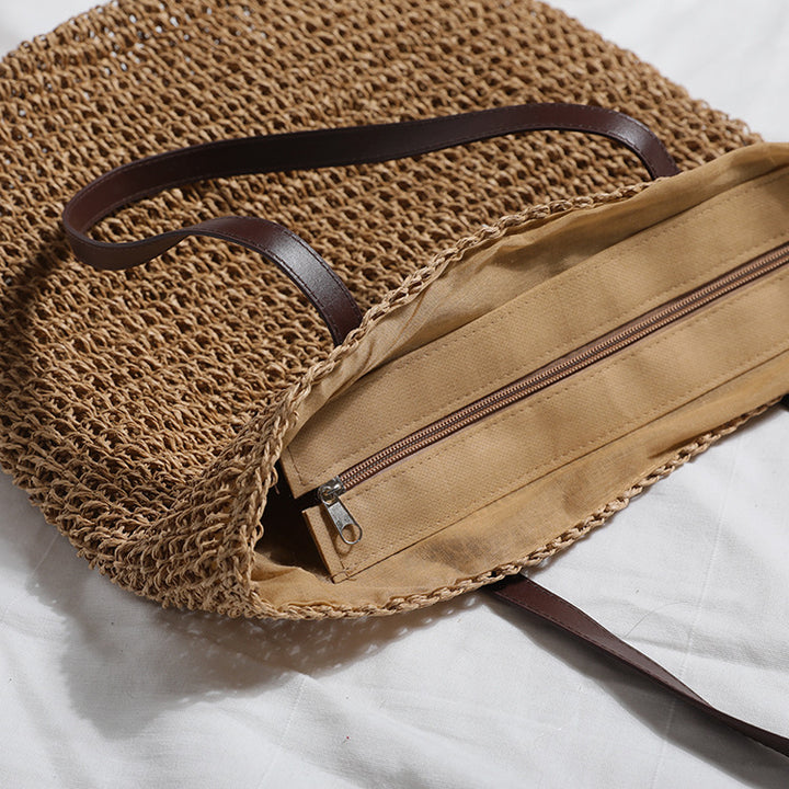 Generous wicker tote bag with leather handles Bowlift