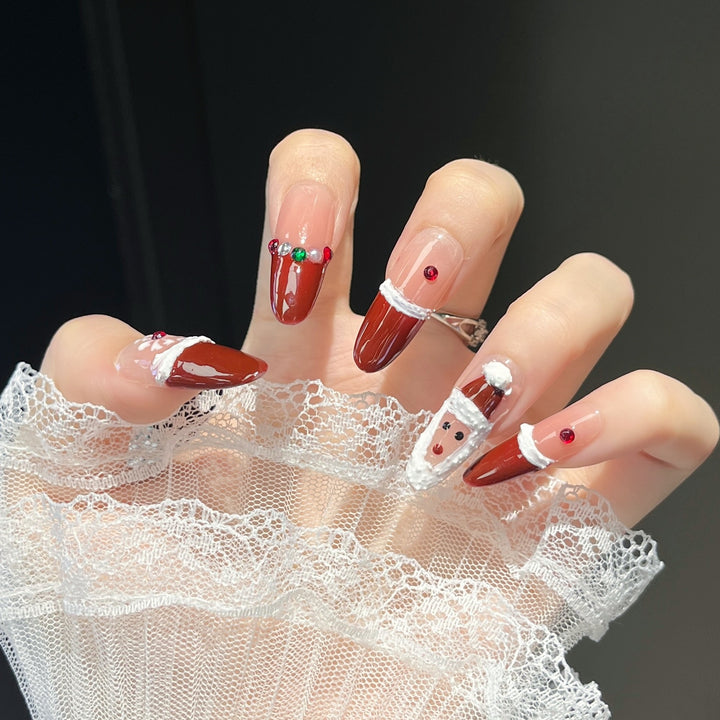 Festive Character-Themed Press-On Nail Art Bowlift