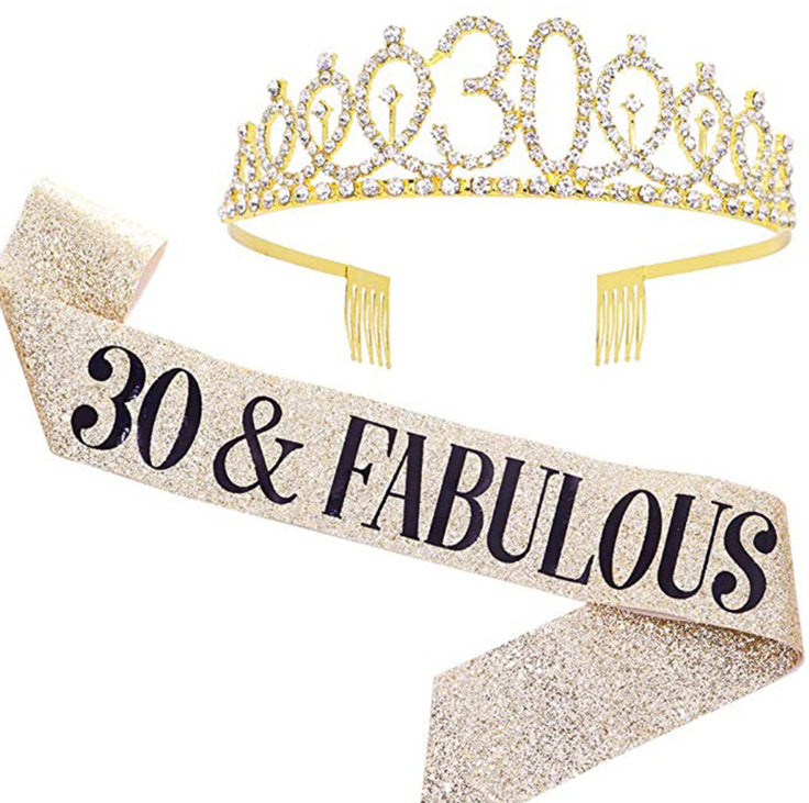 Girl Glittering Birthday Crown and Sash Set Bowlift