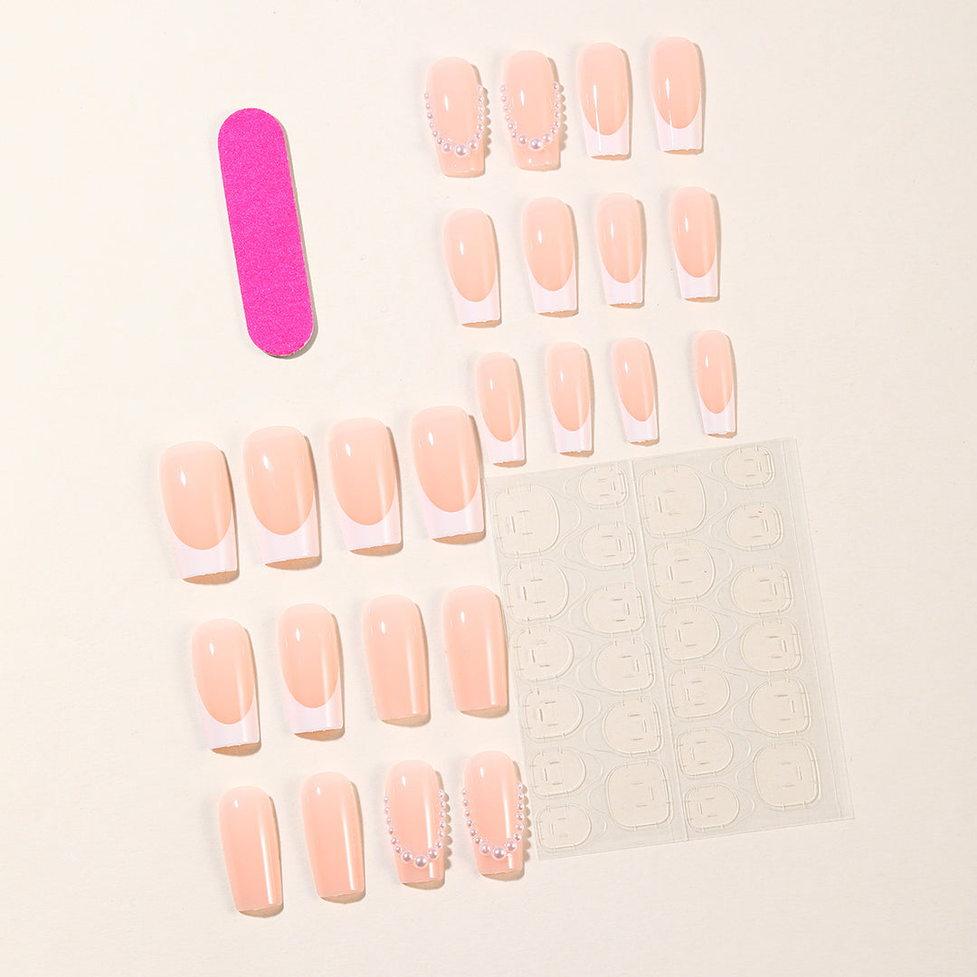 Elegant Pearl-Accent Acrylic Nail Art Set Bowlift