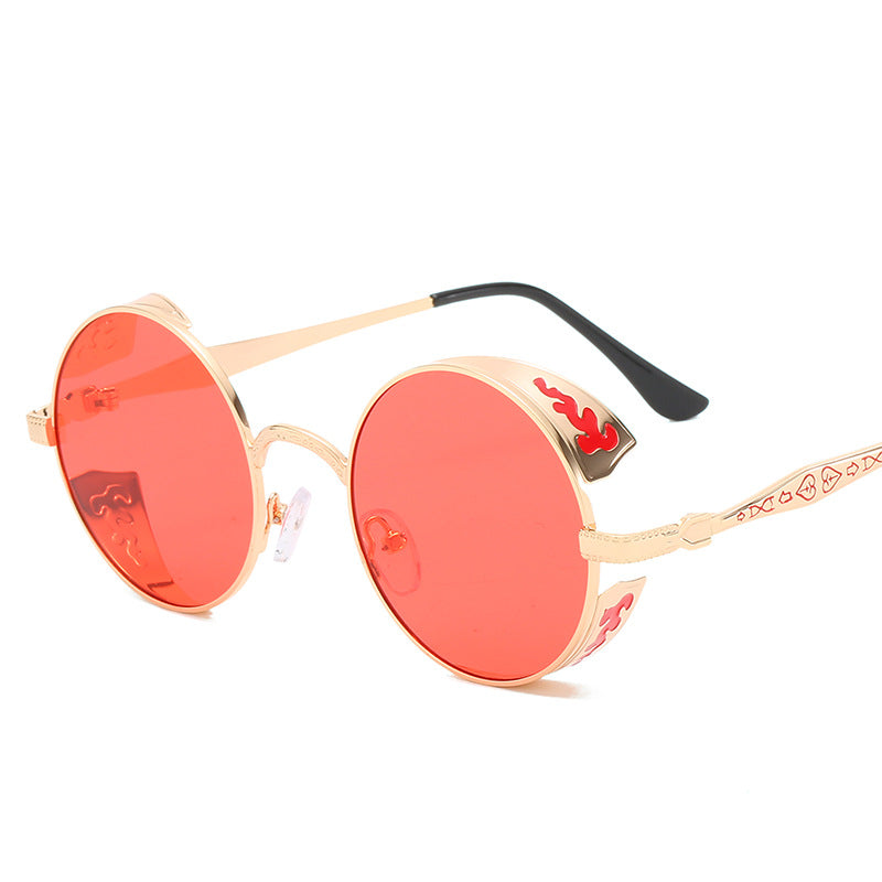 Ladies round sunglasses with luxurious gold frame and decorative elements Bowlift