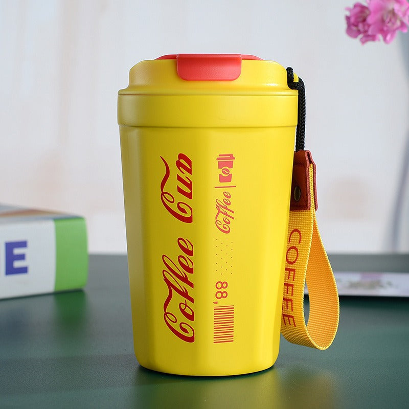 Women's insulated coffee cup with practical carrying device Bowlift