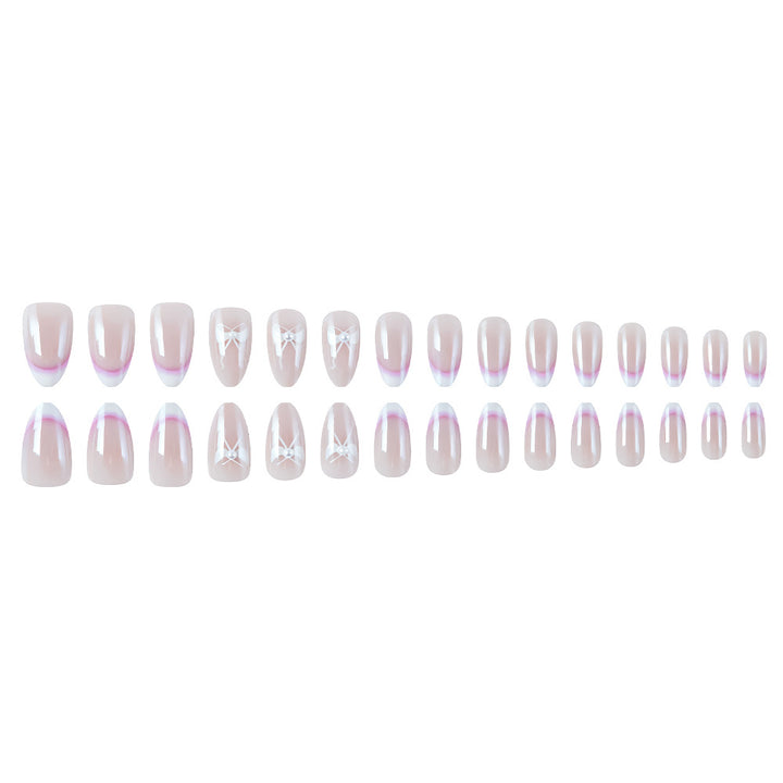 Elegant French Tip Press-On Nails with Bow Accents Bowlift