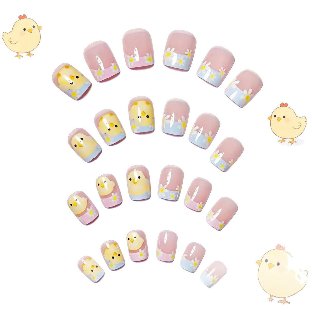 Artificials nails with cheerful chick and flower design Bowlift