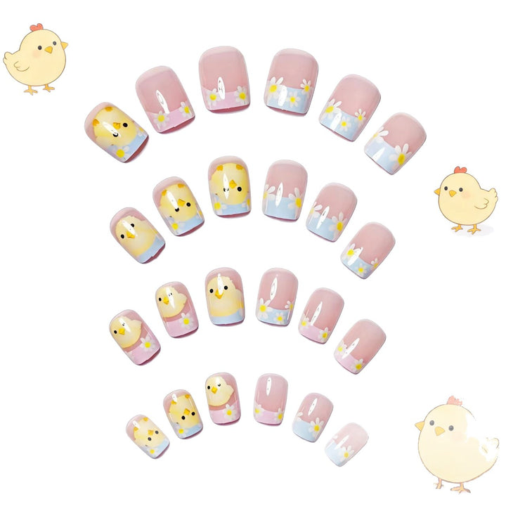 Artificials nails with cheerful chick and flower design Bowlift