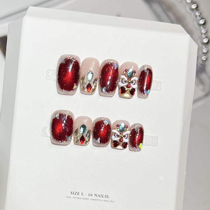 Decorative Press-On Nail Art Kit with Gemstone Accents Bowlift