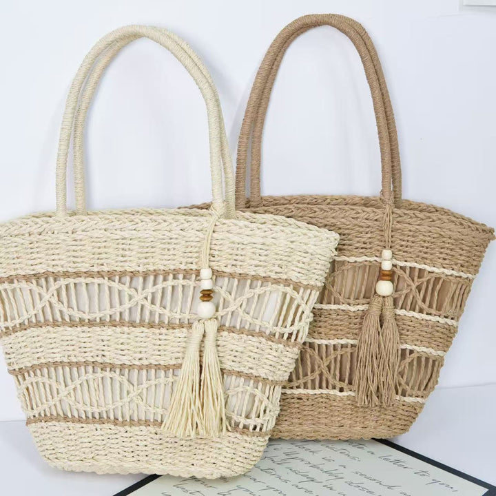 Braided basket bag with tassel details Bowlift