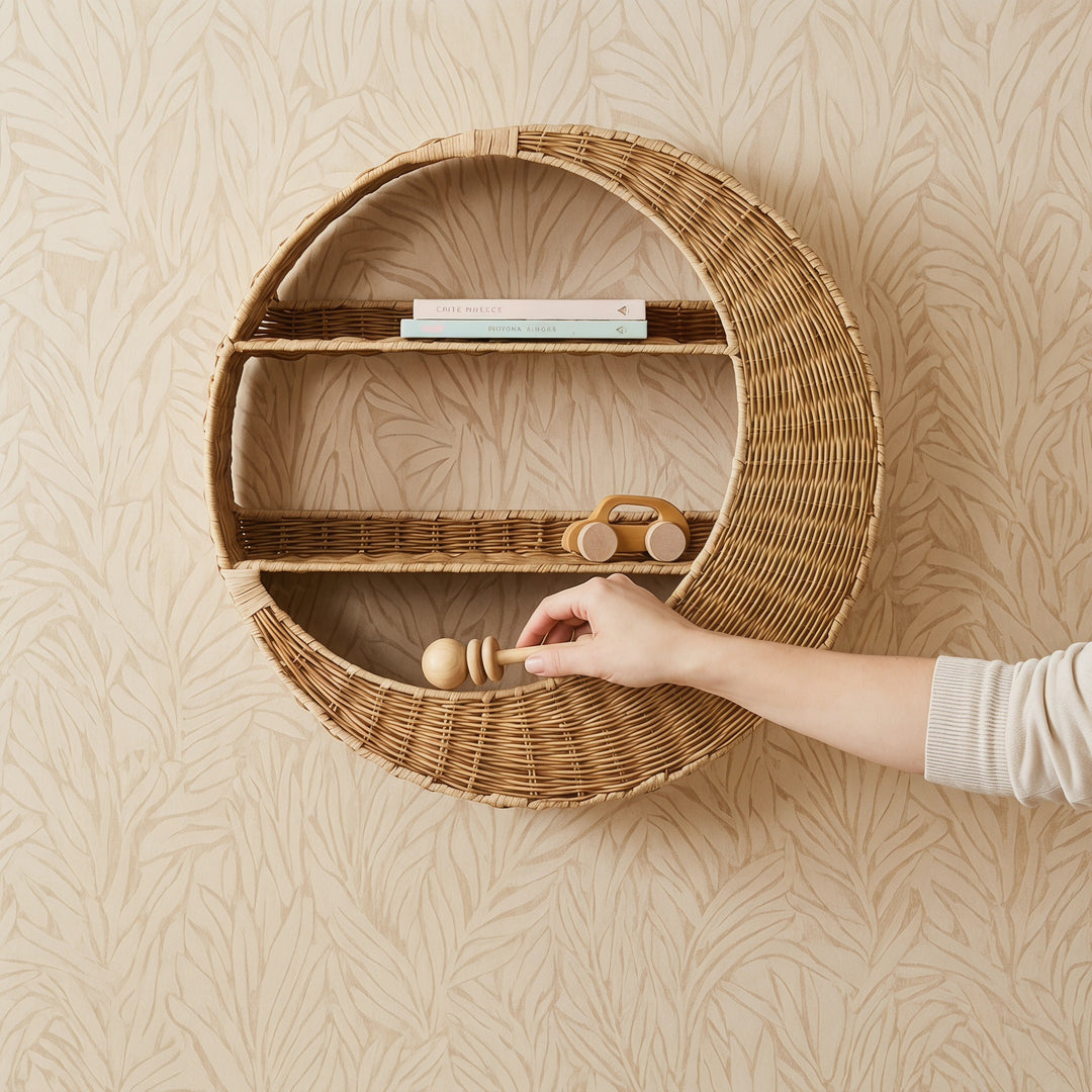 Wall shelf made of handcrafted willow material Bowlift