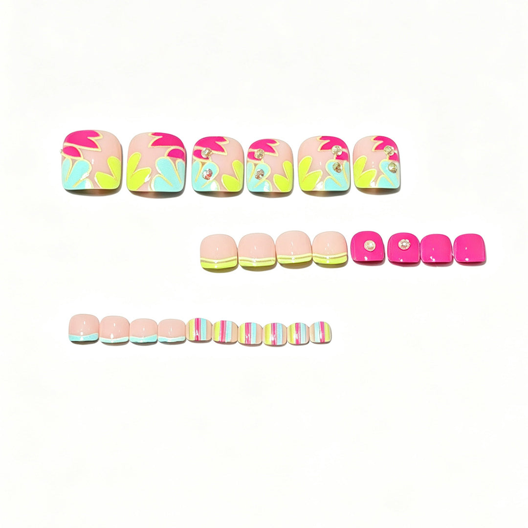 Vibrant Floral Design Press-On Nail Art Bowlift