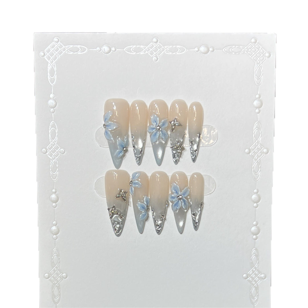 Elegant Stiletto Floral Press-On Nail Set Bowlift
