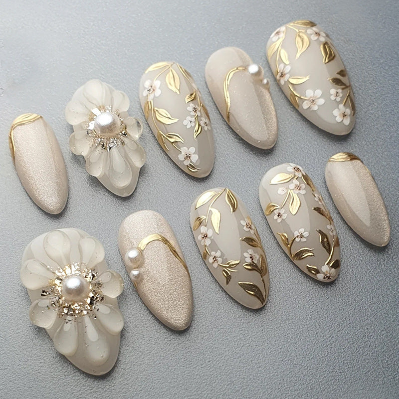 Premium Decorative Press-On Nail Set with Elegantly Embellished Designs Bowlift