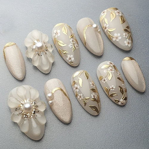 Premium Decorative Press-On Nail Set with Elegantly Embellished Designs Bowlift