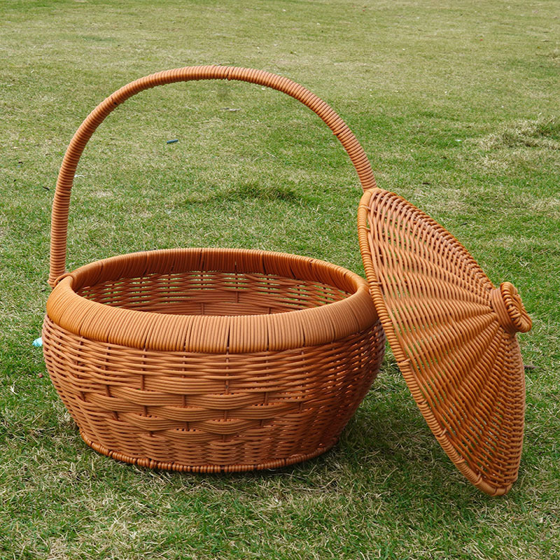 Women's Handcrafted Storage Basket with Lid and Carry Handle Bowlift
