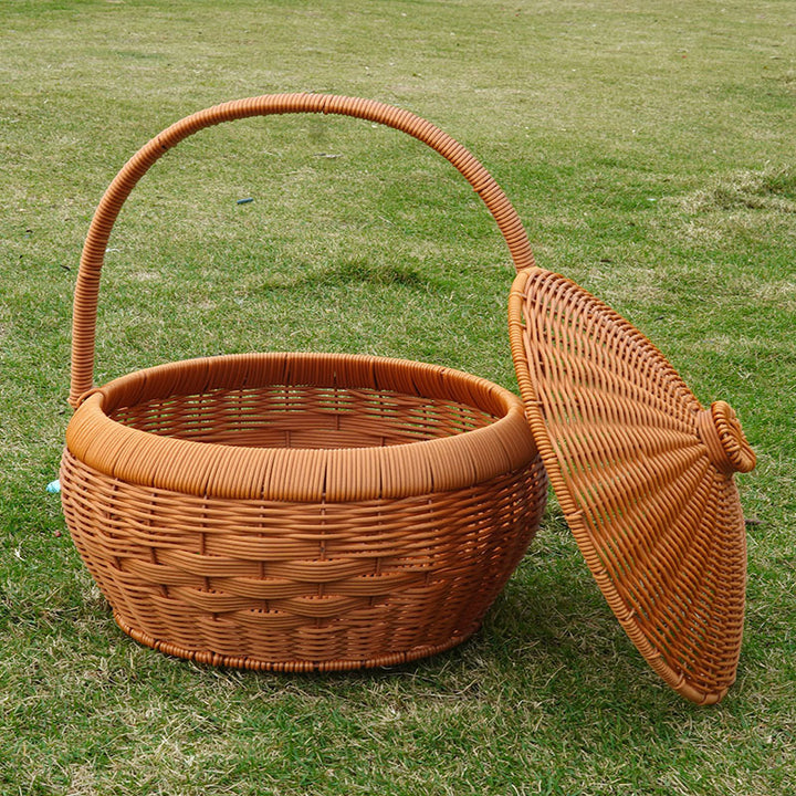 Women's Handcrafted Storage Basket with Lid and Carry Handle Bowlift