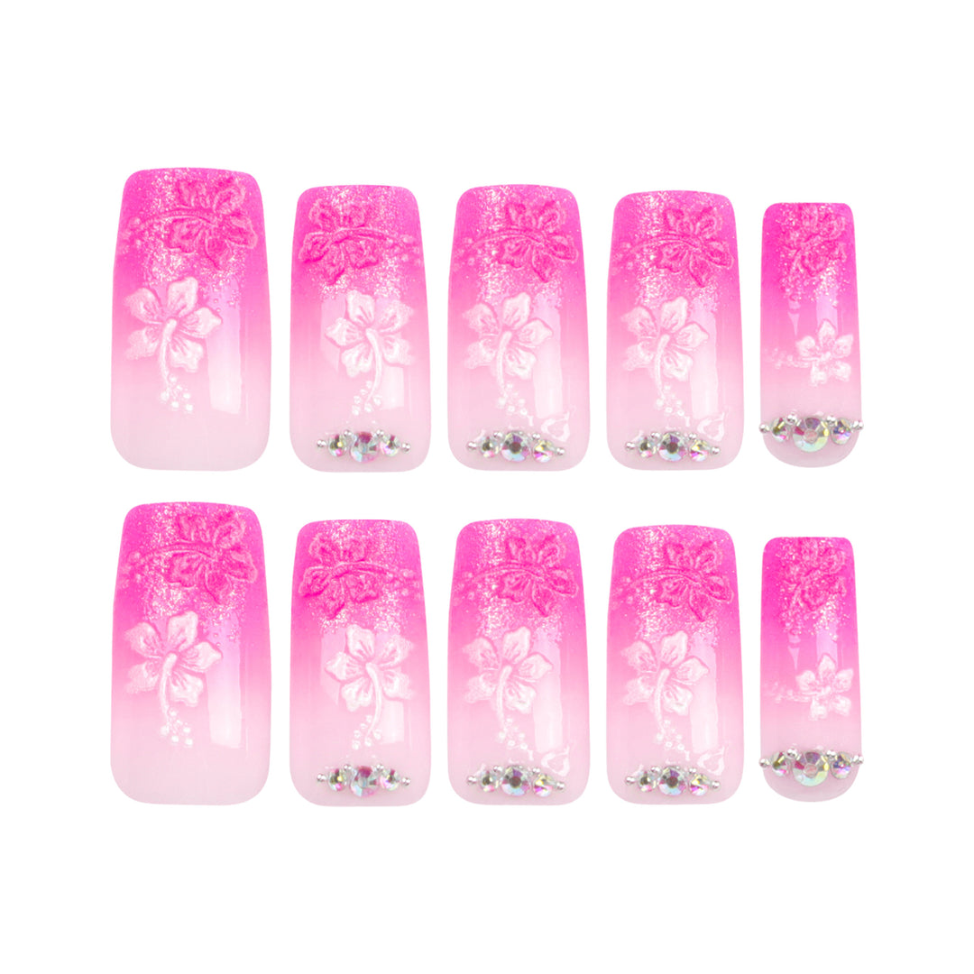 Artistic long nails in floral design Bowlift