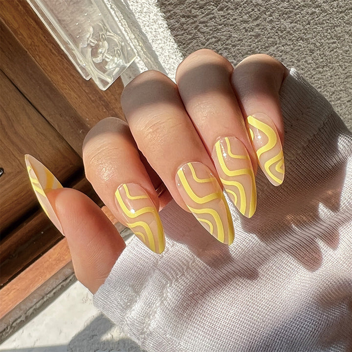 Artful Stiletto Nails with Modern Wave Design Bowlift