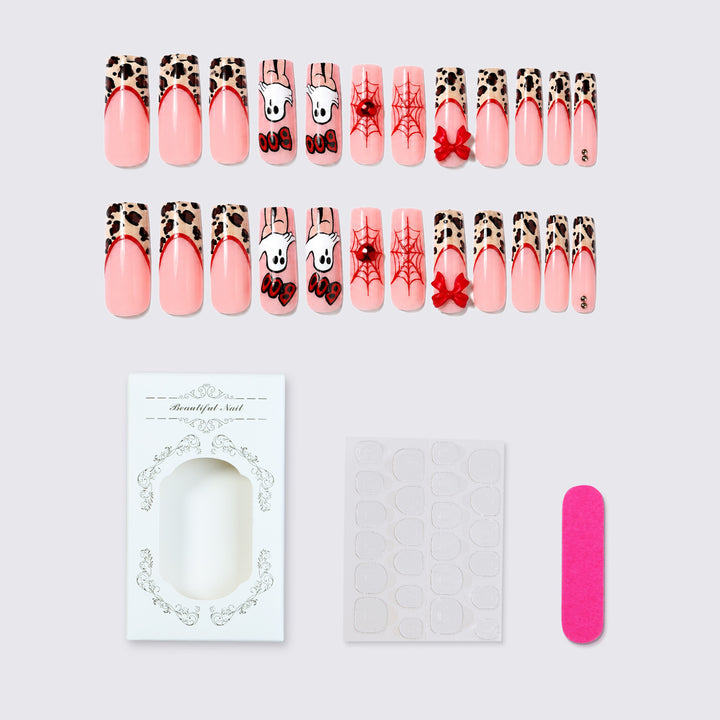Themed Halloween Press-On Nail Set with Animal and Ghost Prints Bowlift
