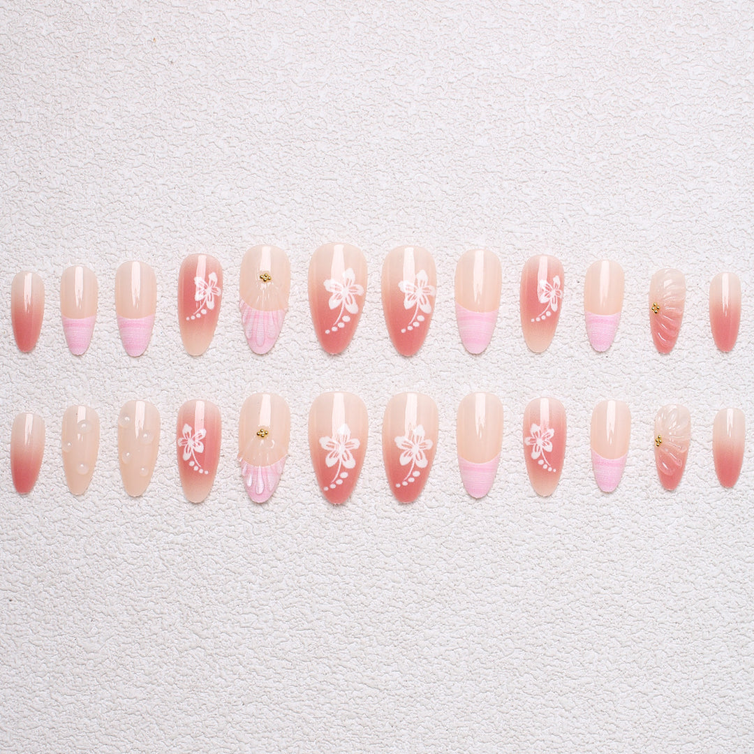 Artificial Nail Set with Floral Designs and 3D Decorations Bowlift