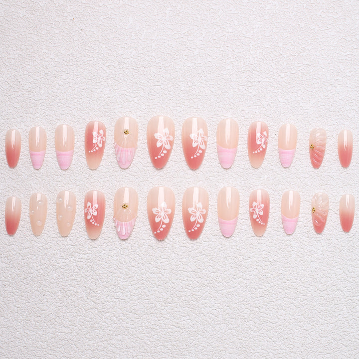 Artificial Nail Set with Floral Designs and 3D Decorations Bowlift