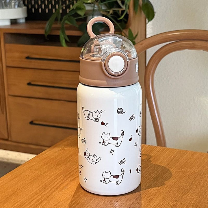 Unisex water bottle Bowlift with funny cat pattern and practical lid