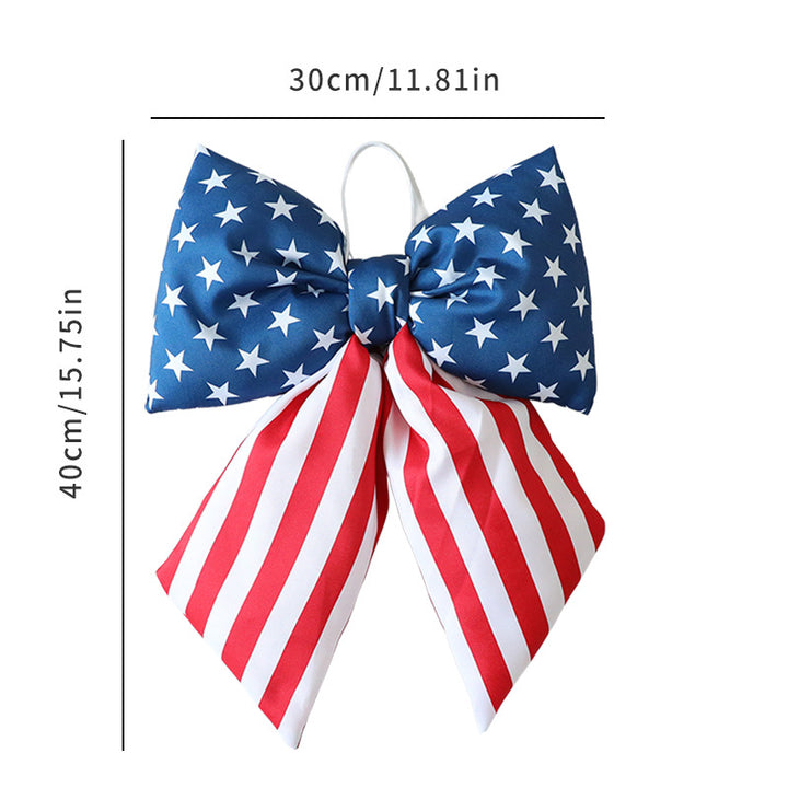Women with large bow hair clip featuring patriotic star stripe motif Bowlift