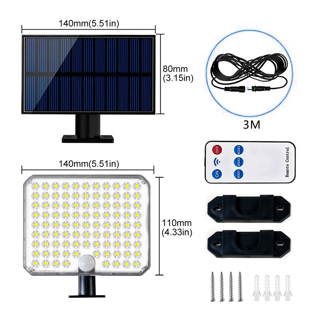 Solar PIR Motion Sensor LED Outdoor Floodlight Panel with Remote and Mounting Brackets Bowlift