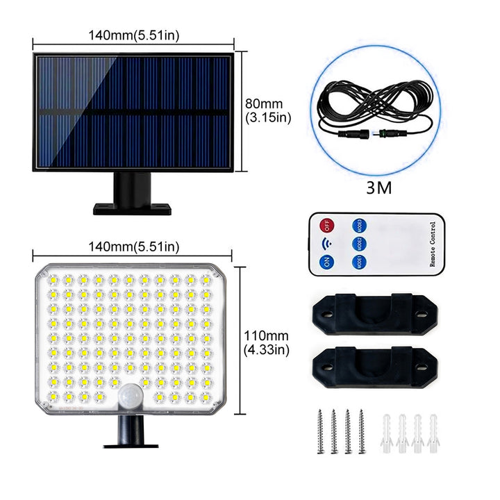 Solar PIR Motion Sensor LED Outdoor Floodlight Panel with Remote and Mounting Brackets Bowlift