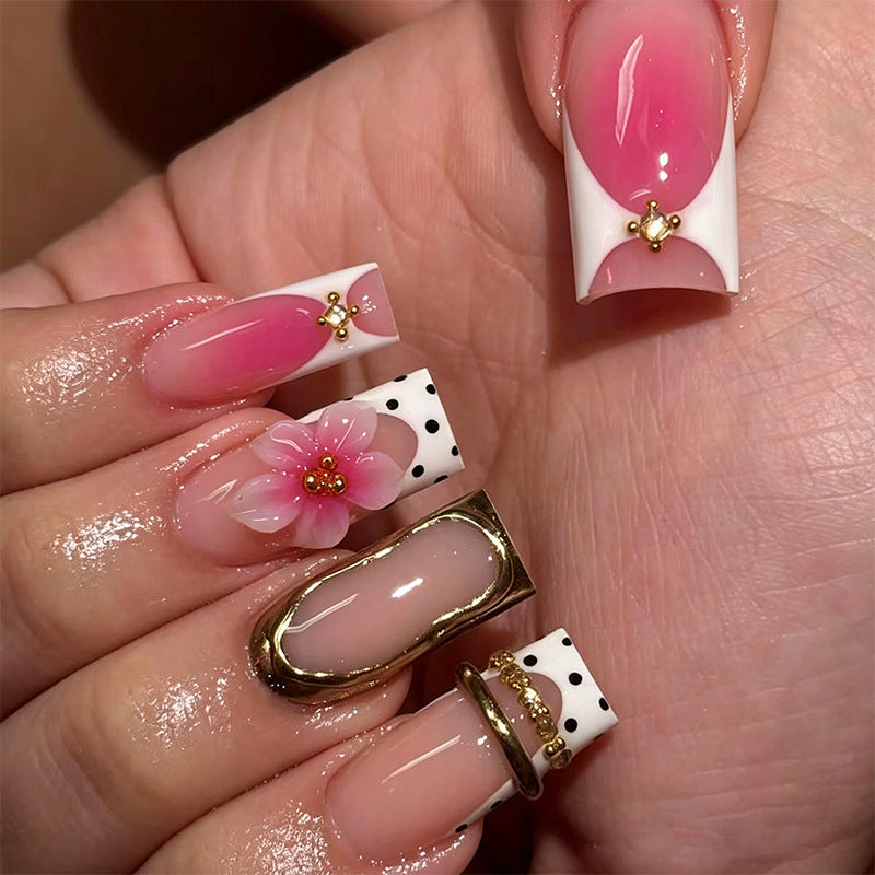 Artistic 3D Nail Tips with Floral Accents Bowlift