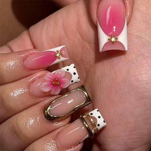 Artistic 3D Nail Tips with Floral Accents Bowlift