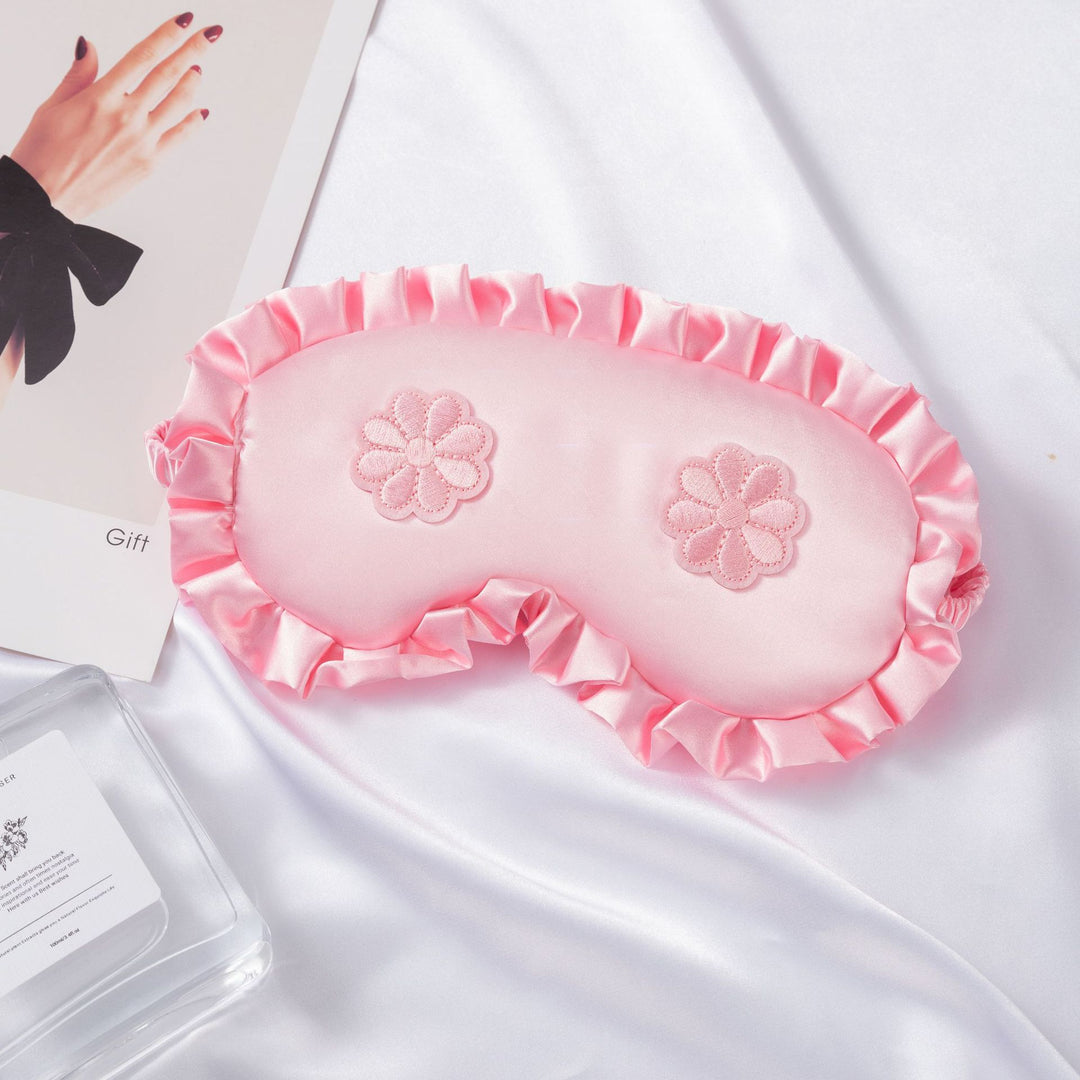 Women's embroidered satin sleep mask with gathered ruffled edge and soft padding Bowlift