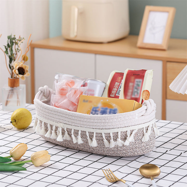 Women Versatile Storage Basket with Tassel Decoration Bowlift