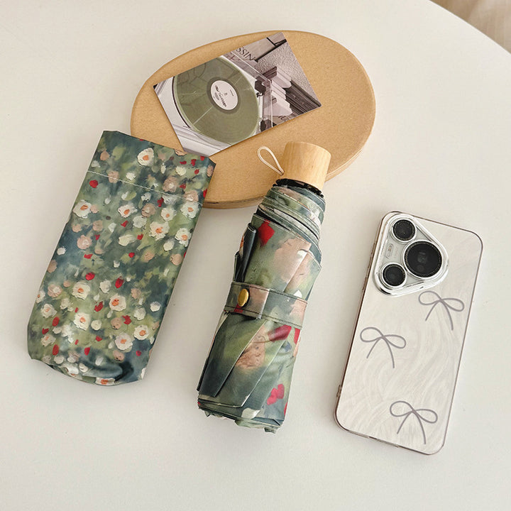 Ladies Folding Umbrella with Floral Design Bowlift