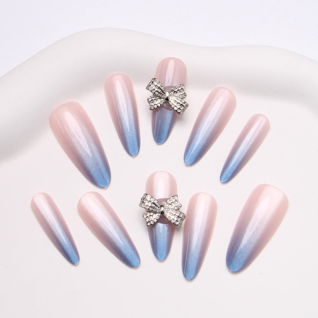 Elegant Stiletto Press-On Nails with Rhinestone Bows Bowlift