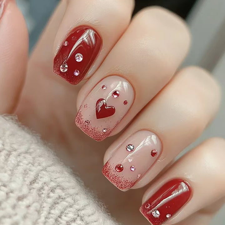 Glamorous Heart-Accent Press-On Nails Bowlift