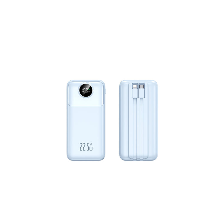 Compact power bank with integrated charging cables and digital charge level indicator Bowlift