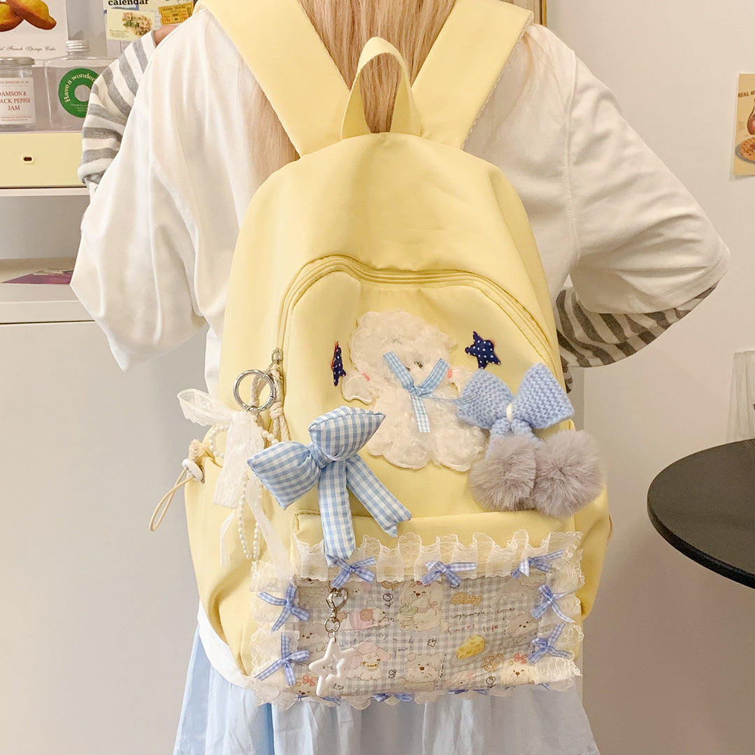 Backpack with Playful Appliqués and Multifunctional Compartments Bowlift