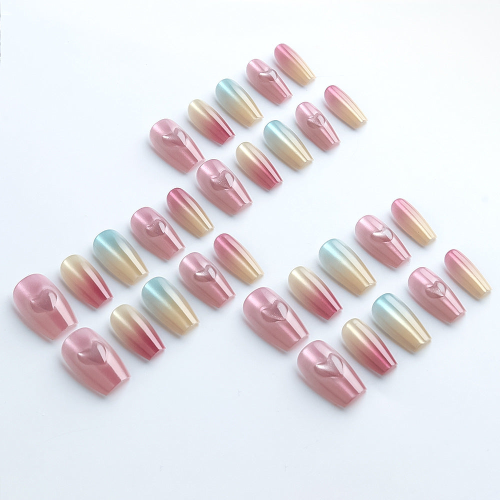 Heart-Embellished Gradient Press-On Nails Bowlift