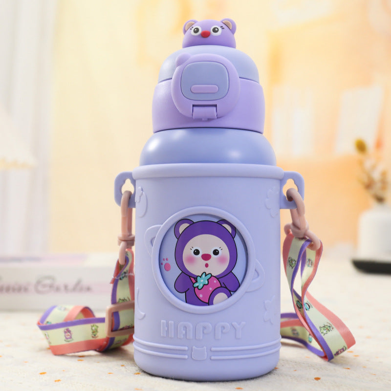 Women's Insulated Bottle with Funny Animal Design and Integrated Carrying Strap Bowlift