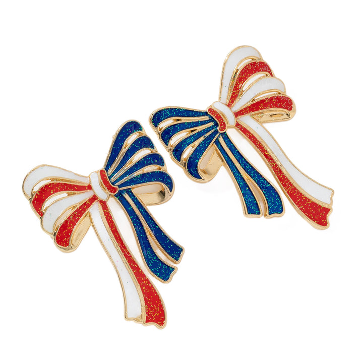 Ladies' elegant enamel bow earrings with glitter effect and gilded setting Bowlift