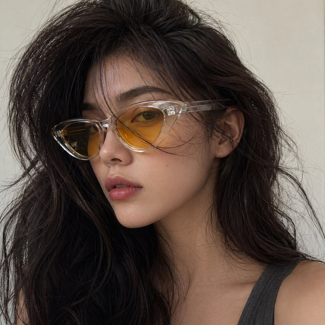 Women's Cat-Eye Sunglasses with Transparent Frame Construction and Yellow Lenses Bowlift