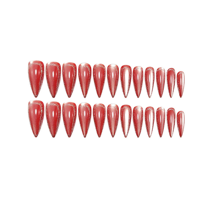 Glamorous Stiletto Artificial Nails with Metallic Edge Bowlift