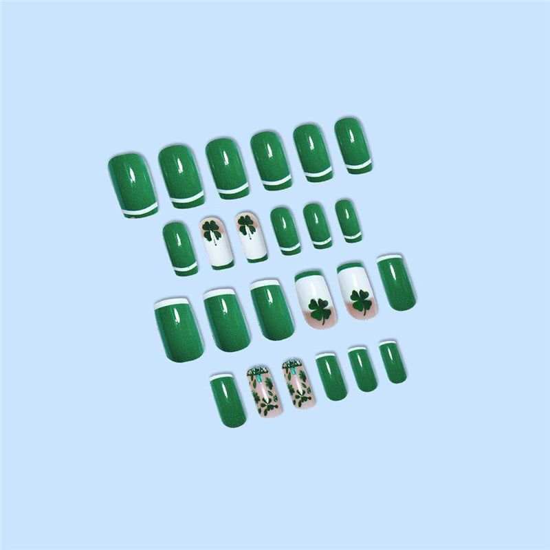 Artistic Shamrock-Themed Press-On Nail Set Bowlift