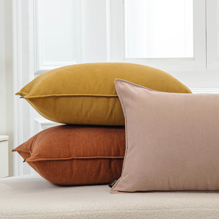 Decorative Herringbone Texture Cushion Cover with Piped Edge Bowlift