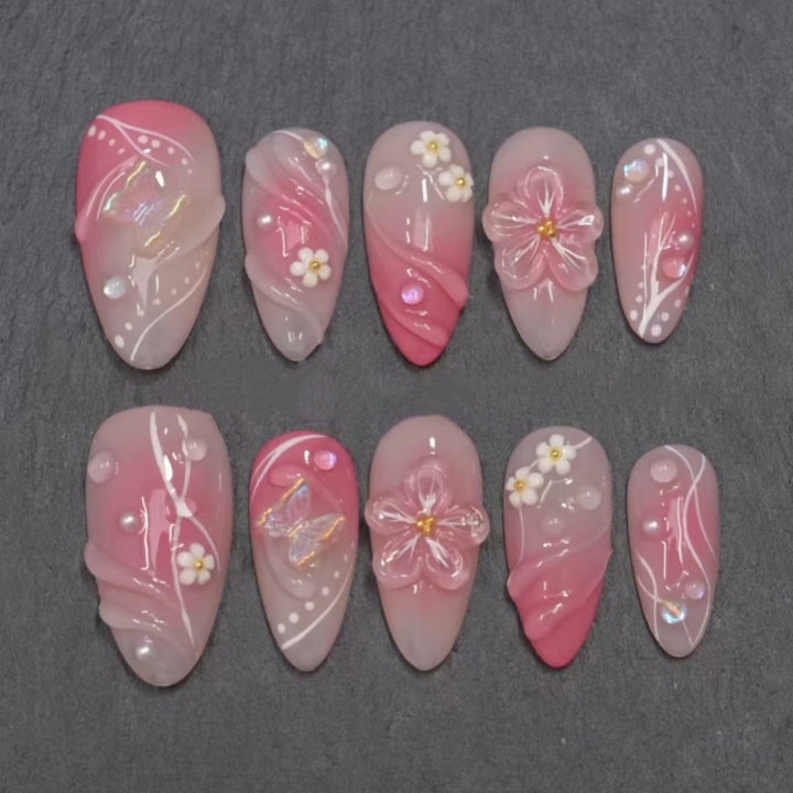 Nature-Themed Artistic Press-On Nail Set Bowlift