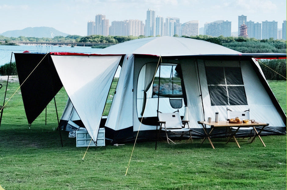 large family capacity blackout PVC dome tent with triple-door multi-window living area Bowlift