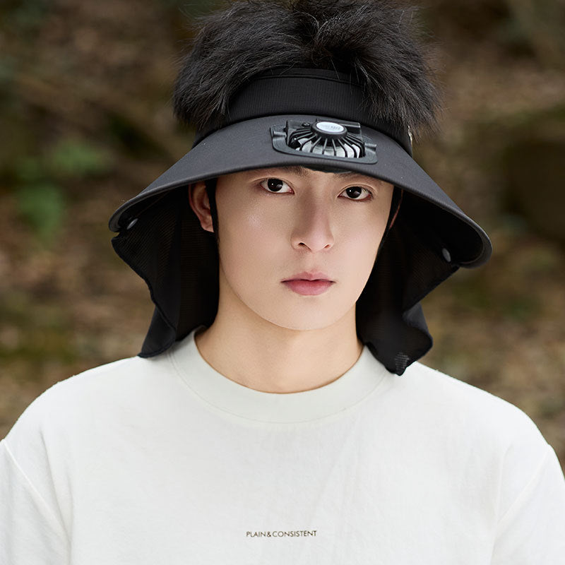 Large UV Protection Sun Visor with Removable Mini Fan and Folding Neck Protection Bowlift
