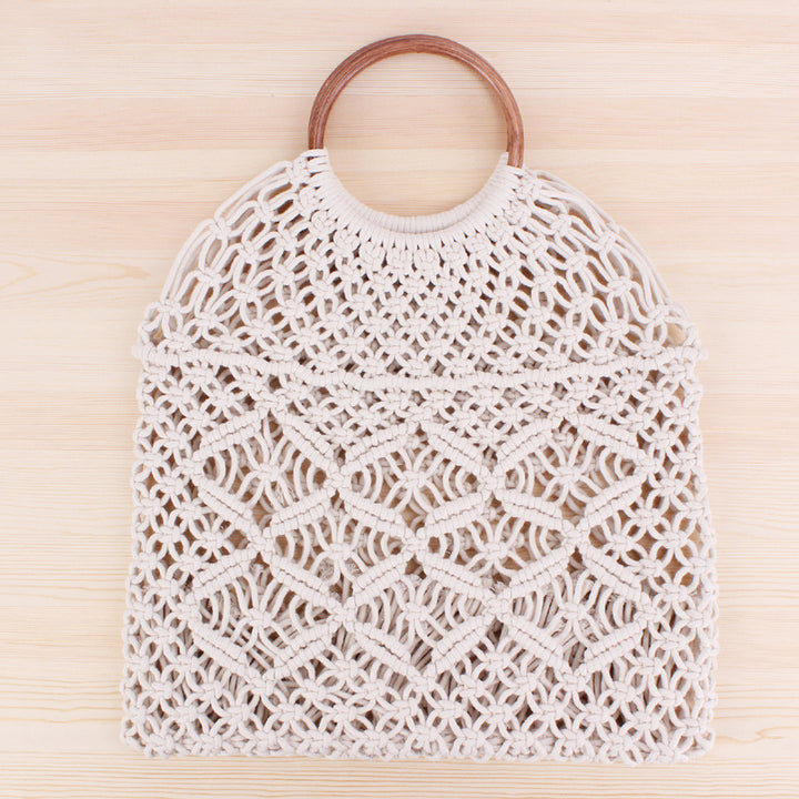 Macrame Tote Bag with Double-Layer Inner Pocket Bowlift