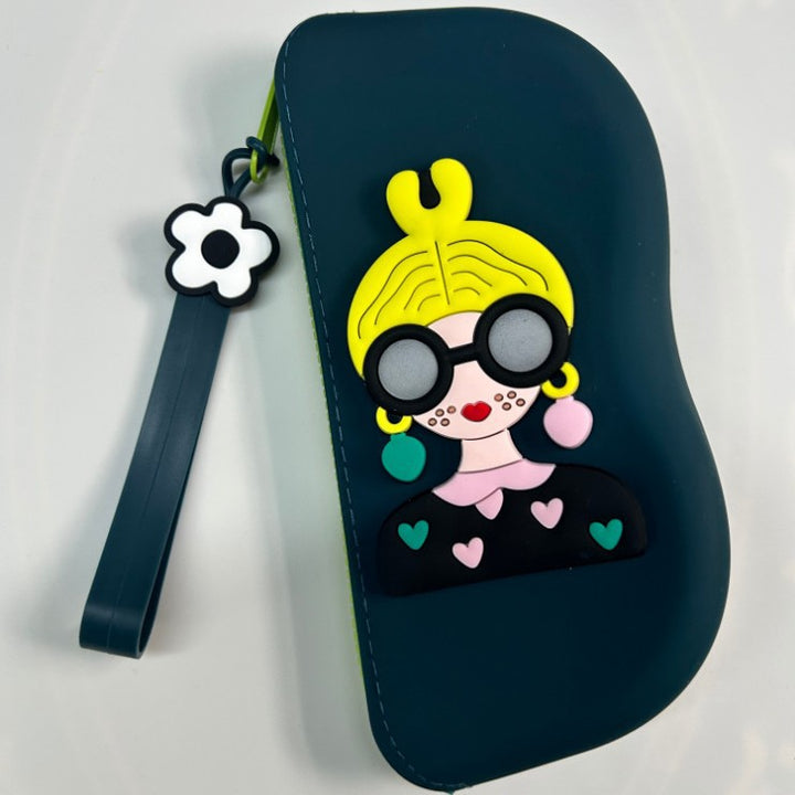 Molded silicone protective sunglasses case with paracord wrist strap and 3D floral eyewear applique Bowlift